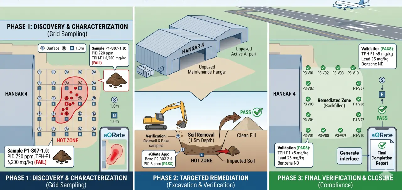 Three-phase schematic of a soil remediation program