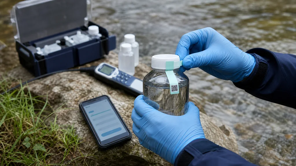 Field technician collecting an environmental water sample