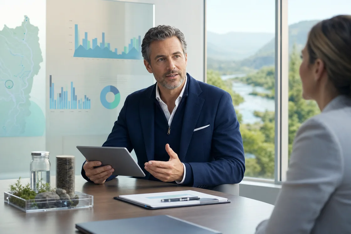 Executive reviewing business and project performance