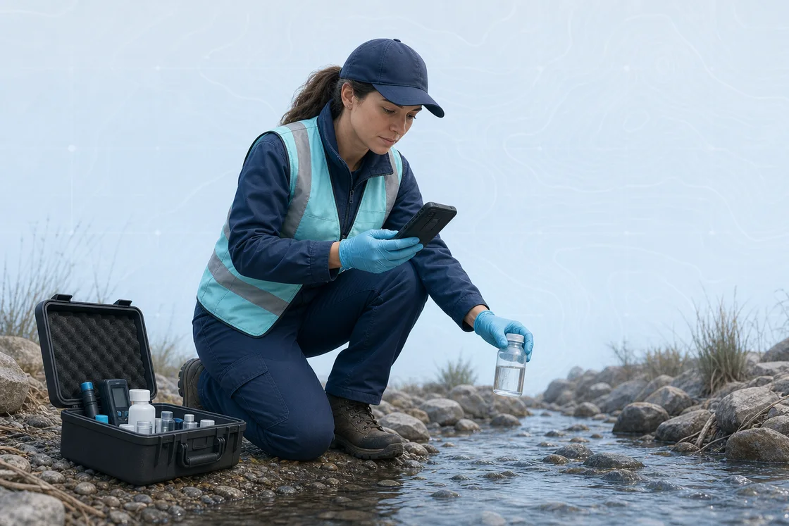 Field technician using the aQRate mobile workflow