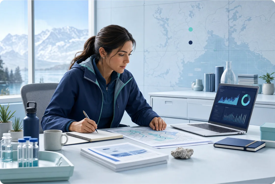Project manager reviewing environmental field records